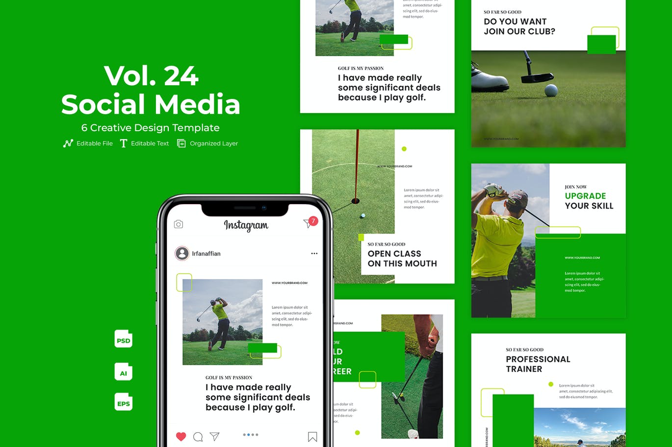 时尚高端优雅高尔夫球运动Instagram社交媒体banner海报设计模板集合-AIEPSPSD